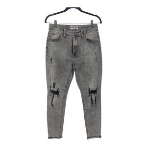One X One Teaspoon Distressed Gray Washed Skinny‎ Highrise jeans Raw Hem sz 29